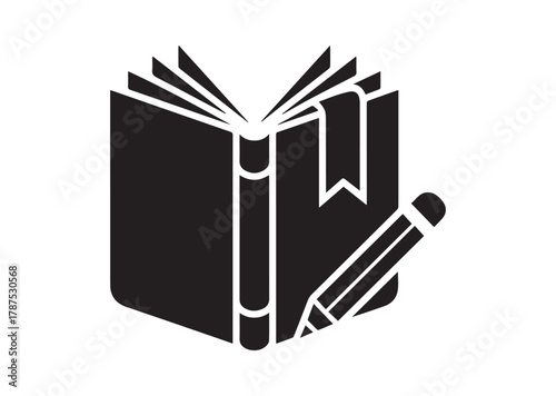 Book with bookmark and pencil icon, Book with bookmark and pencil solid vector