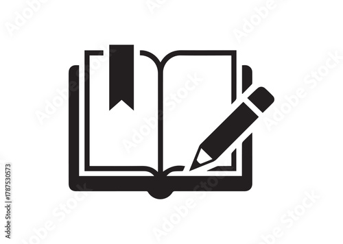 Book with bookmark and pencil icon, Book with bookmark and pencil solid vector