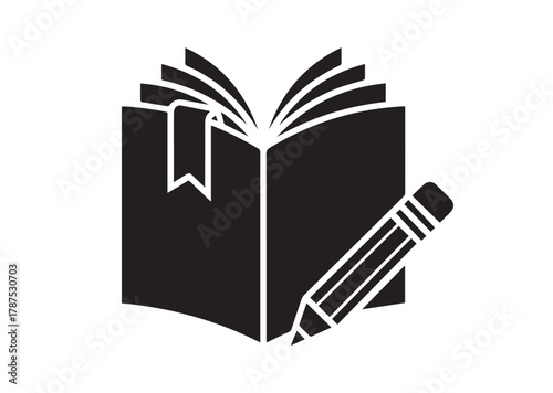 Book with bookmark and pencil icon, Book with bookmark and pencil solid vector