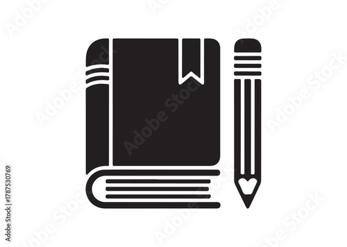Book with bookmark and pencil icon, Book with bookmark and pencil solid vector