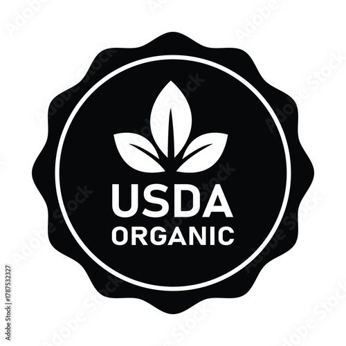 Usda organic certified label vector icon black and white design logo