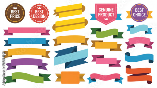 Collection of Colorful Ribbons Banners and Badges for Promotions and Sales 