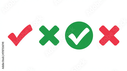 Red Check Marks and Green Crosses with a Green Circle Check Mark on White 