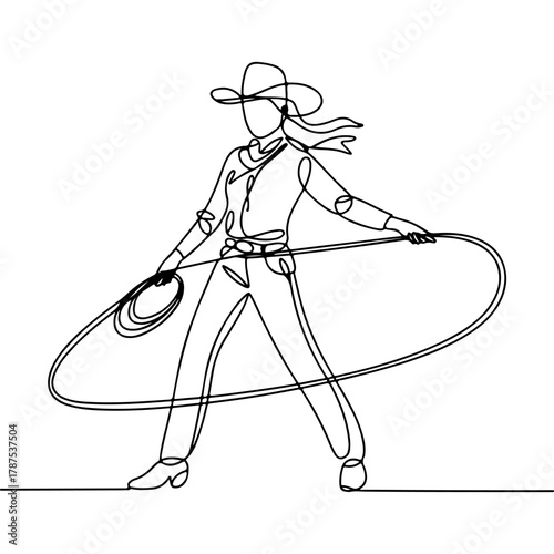 Cowgirl Lasso Continuous Line Drawing Rodeo, Ranch, Western Icon