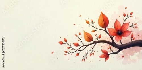 Subtle leaf branch & scribble floral abstract art Minimalist design , decoration, line art, vintage