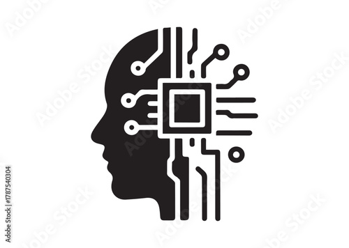 Human face and circuit board icon, Human face and circuit board solid vector