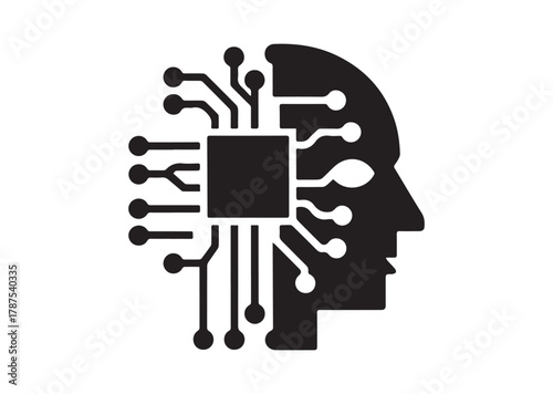 Human face and circuit board icon, Human face and circuit board solid vector