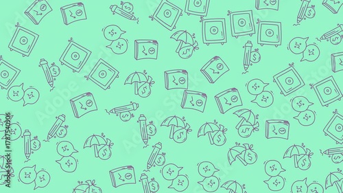 Doodle Ideal for financial blogs, social media posts, presentations, and websites. Icons include money, calculator, chart, graph, and more.