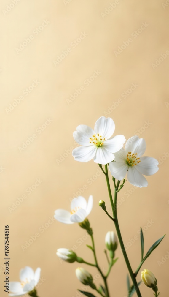 Fototapeta premium Delicate gypsophila blooms, soft focus, beige backdrop, beige background, beauty, wedding