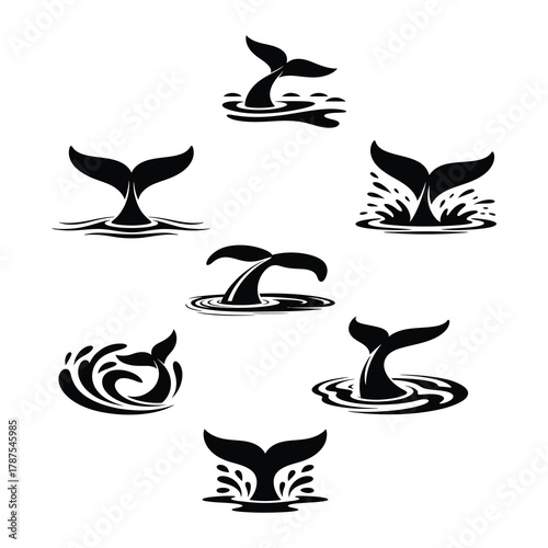 Abstract Whale Tail Splash Silhouette Pack.