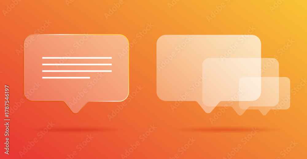 Obraz premium Chat speech bubbles messages collage modern 3d transparent notifications modern design vector graphic illustration set, dialog talk balloons poster orange white, support help service idea