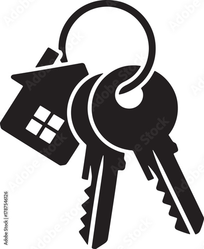 Bunch of keys with house keychain real estate concept on transparent background