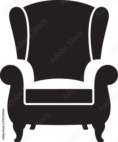 Classic Style Wingback Armchair Silhouette Isolated on Transparent Background Layout