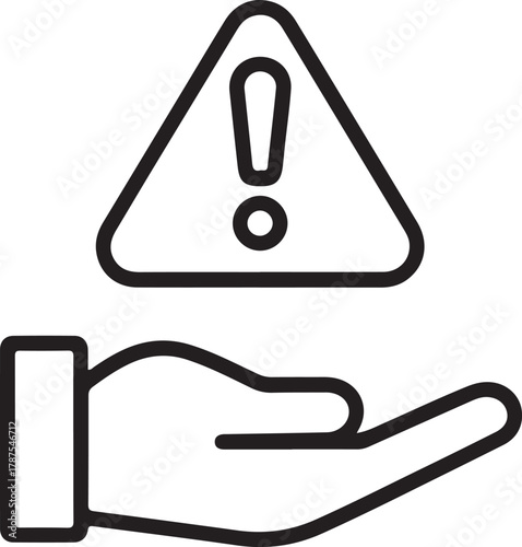 Hand holding warning sign icon for caution and danger
