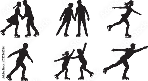 Couple ice skating together holding hands showing love and support on rink in winter