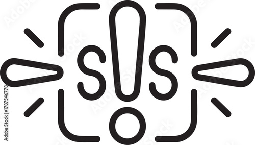 Sos signal with exclamation marks and radiating lines