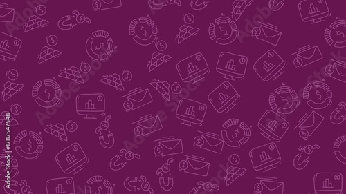 Purple background with faint white icons of phishing and hacking is suitable for cybersecurity website banners or social media posts.