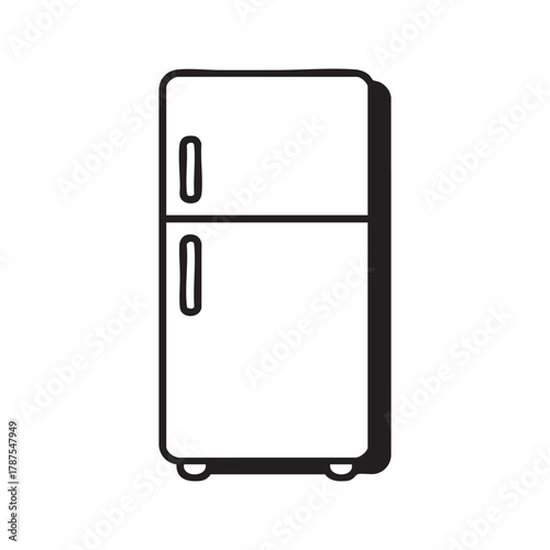 Refrigerator icon vector line art. Simple fridge and freezer outline symbol for kitchen appliance and food storage. Isolated on white background.
