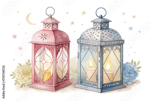 Watercolor lantern  isolated on white background