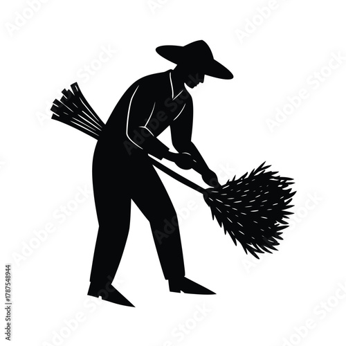 Farmer Harvesting Golden Jute Fiber in Field