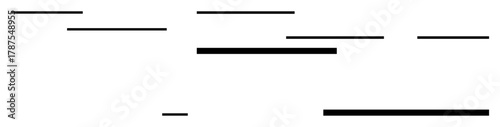 Horizontal black lines of various lengths arranged dynamically create a minimalist geometric composition. Ideal for abstract expression, contemporary design, creativity, conceptual depth, balance