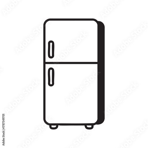 Refrigerator icon vector line art. Simple fridge and freezer outline symbol for kitchen appliance and food storage. Isolated on white background.