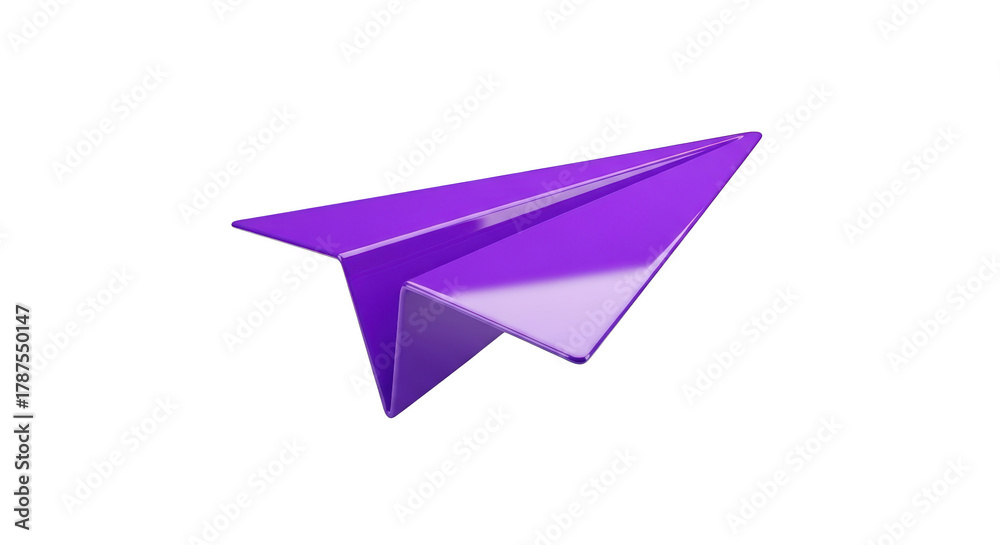 Fototapeta premium Glossy Purple Paper Airplane Floating on a Black Background shiny origami