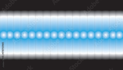 Abstract glowing blue light beam with bright dots on a dark background