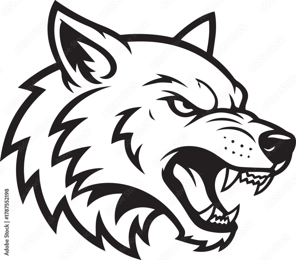 Obraz premium Fierce Wolf Mascot Logo – Black and White Vector Illustration for Sports and Branding