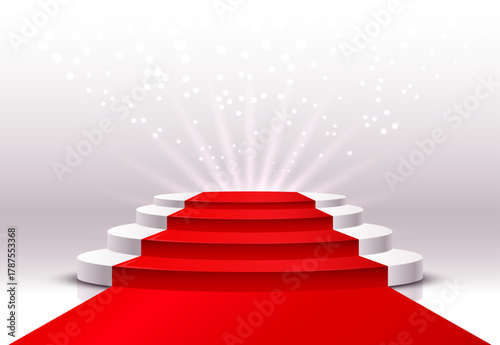 Vector illustration of a rounded step podium with a red carpet on the steps, perfect for awards, presentations, or events.