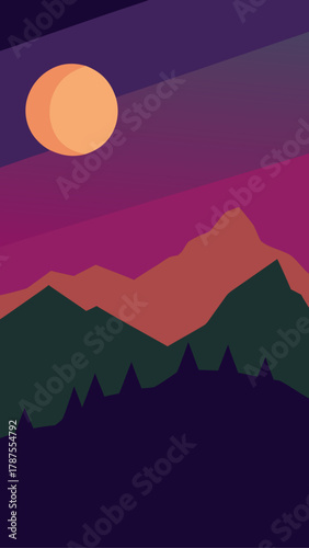 Illustration of mountains under a moonlit sky view