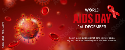 Poster illustration campaign of World AIDS day in banner and 3d realistic style.