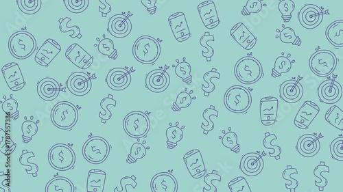 Hand drawn dollar signs, lightbulbs, and dartboard symbols. Perfect for finance, innovation, and business concepts in design projects.