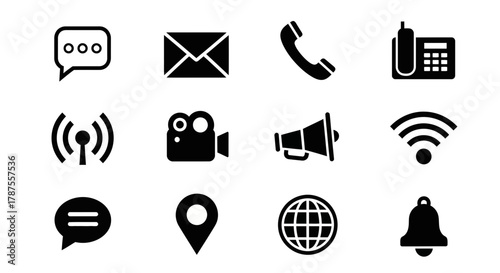 Essential communication and connectivity icons for modern digital business and global networking, conveying messages and connections instantly.
