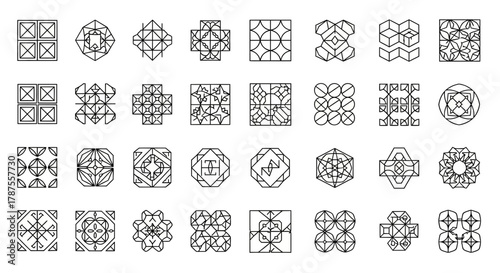 Discover a versatile collection of modern geometric patterns and abstract design elements perfect for creating unique visual assets and branding.