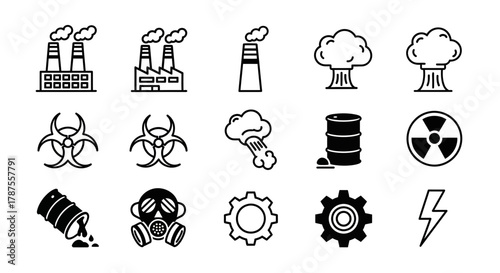 Industrial pollution and hazard symbols conveying environmental danger and protection needs for a sustainable future