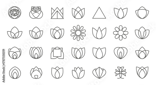 Elegant collection of minimalist floral line art icons, perfect for branding, logos, and design projects seeking natural beauty and modern style.