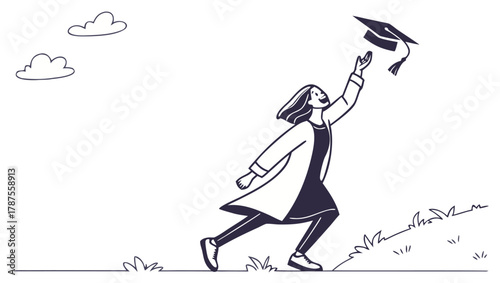 Celebrating Graduation Young Graduate Tossing Cap in Air, Embarking on New Beginnings & Future Success