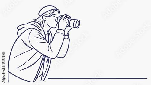 Person Taking a Photo Capturing Moments with a Camera – Line Art Illustration for Photography Enthusiasts