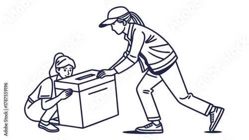 Illustration of people casting votes into a ballot box, symbolizing election or democracy, with a focus on participation and civic duty