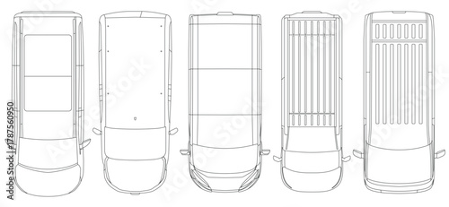 Top view car vector. Set of outline illustration van vector
