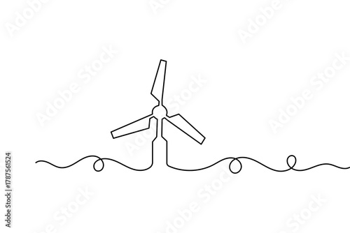 Minimalist wind turbine one line art renewable power concept vector illustration
