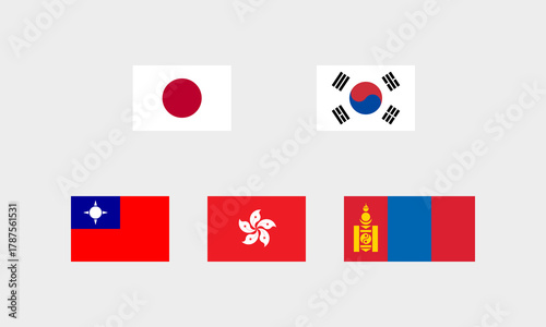 Flaggen ostasiatischer Länder – Japan Südkorea Taiwan Hongkong Mongolei