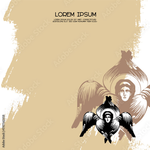 Religious poster template with seraphim. Christian illustration in Byzantine style