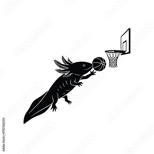 Axolotl playing basketball vector design aquatic salamander dribbling cartoon