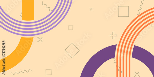 Colorful abstract geometric composition with retro memphis style lines and shapes