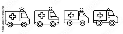 Ambulance icon set depicting emergency medical transport vehicles