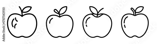 Apple icon outline vector set. simple line art fresh fruit symbol