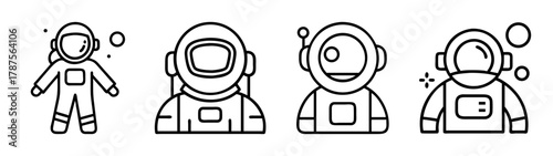 Astronaut line icons set. space explorer symbols. galaxy travel vector.