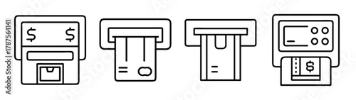 Atm and credit card financial transactions outline icons set